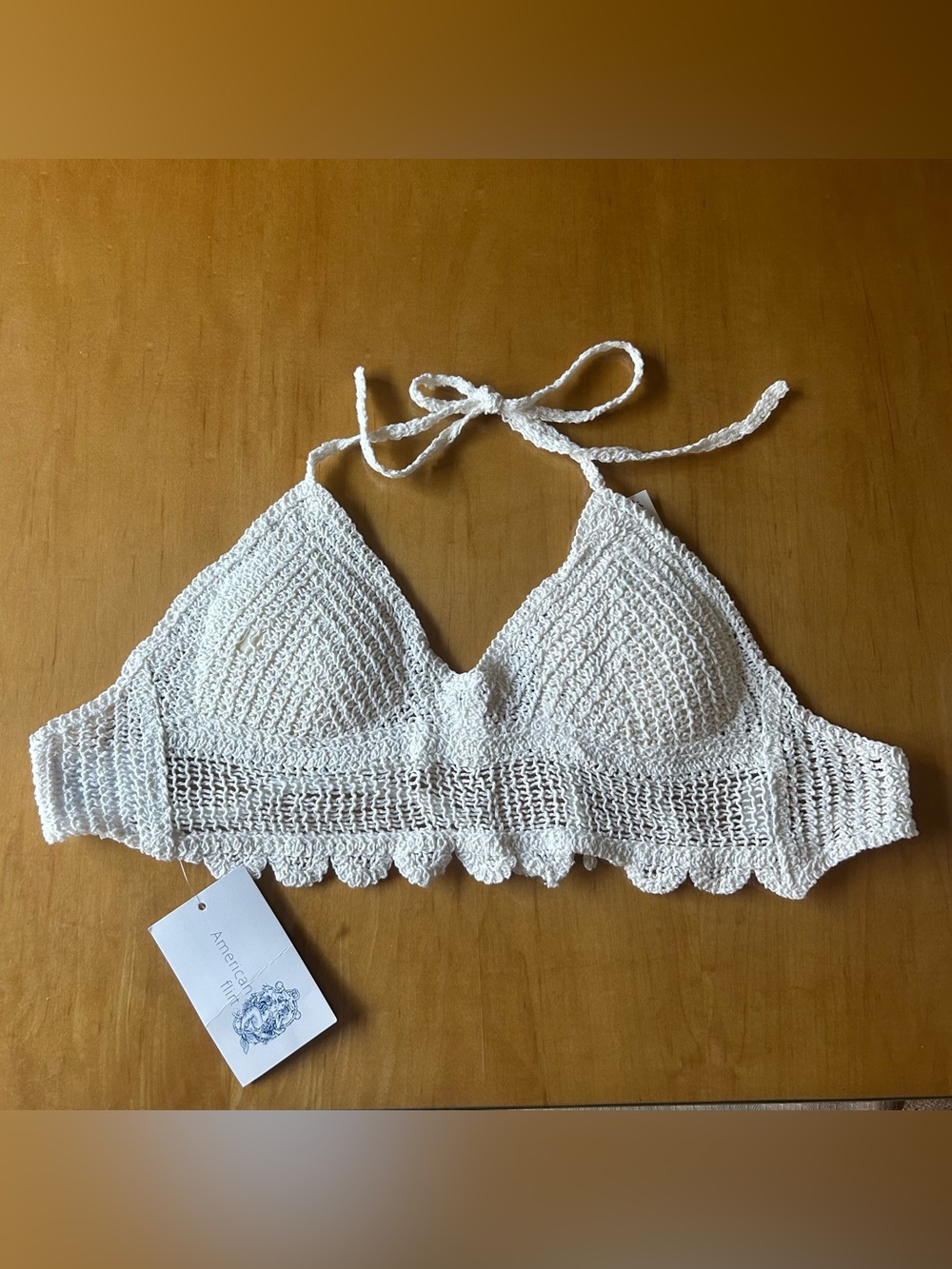American Flirt White/Cream Crochet Knit Halter Top/Bralette/Bikini Top Size Smal